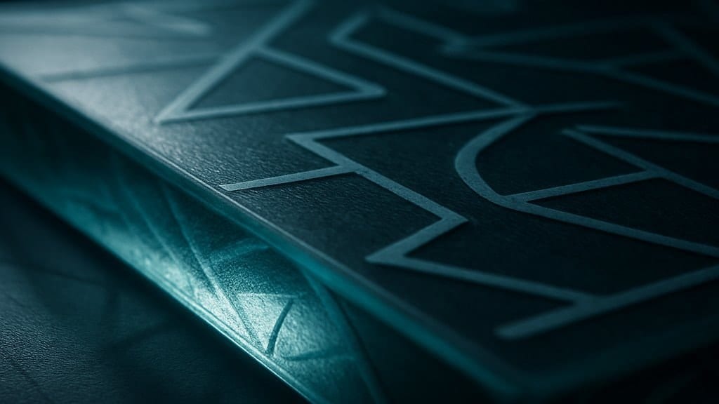 Abstract close-up of angular lines on a dark teal surface